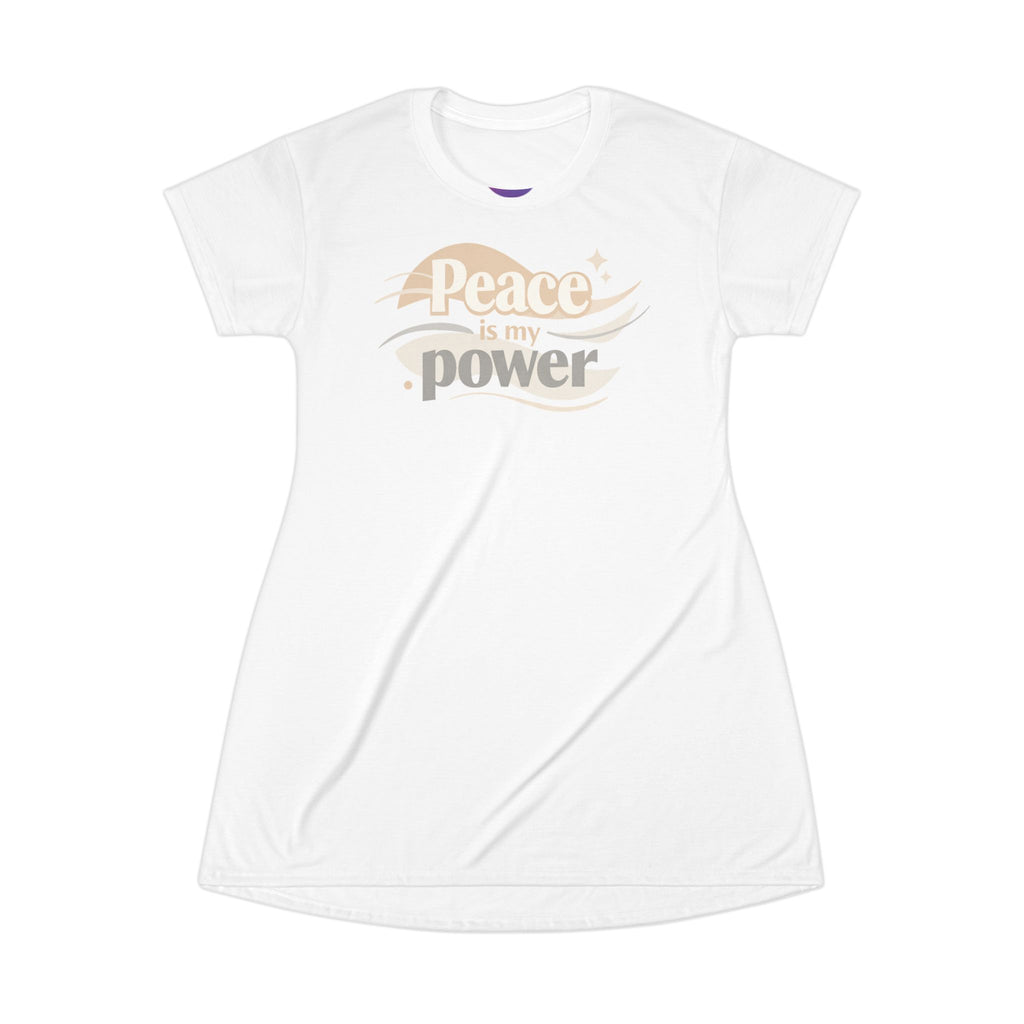 Peace Is My Power T‑Shirt Dress — Retro Neutral Graphic Tee Dress| RoRi’s Ideas