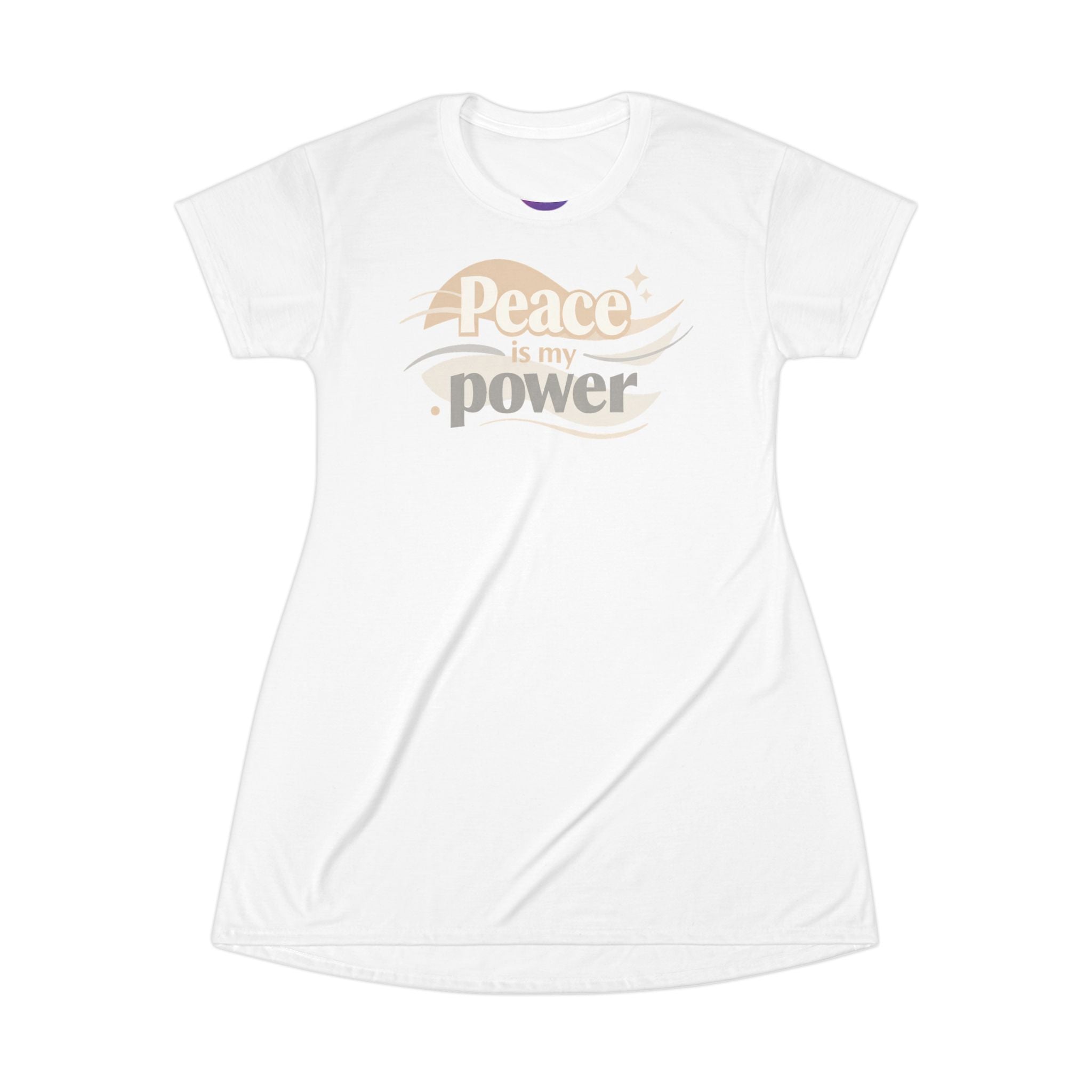 Peace Is My Power T‑Shirt Dress — Retro Neutral Graphic Tee Dress| RoRi’s Ideas