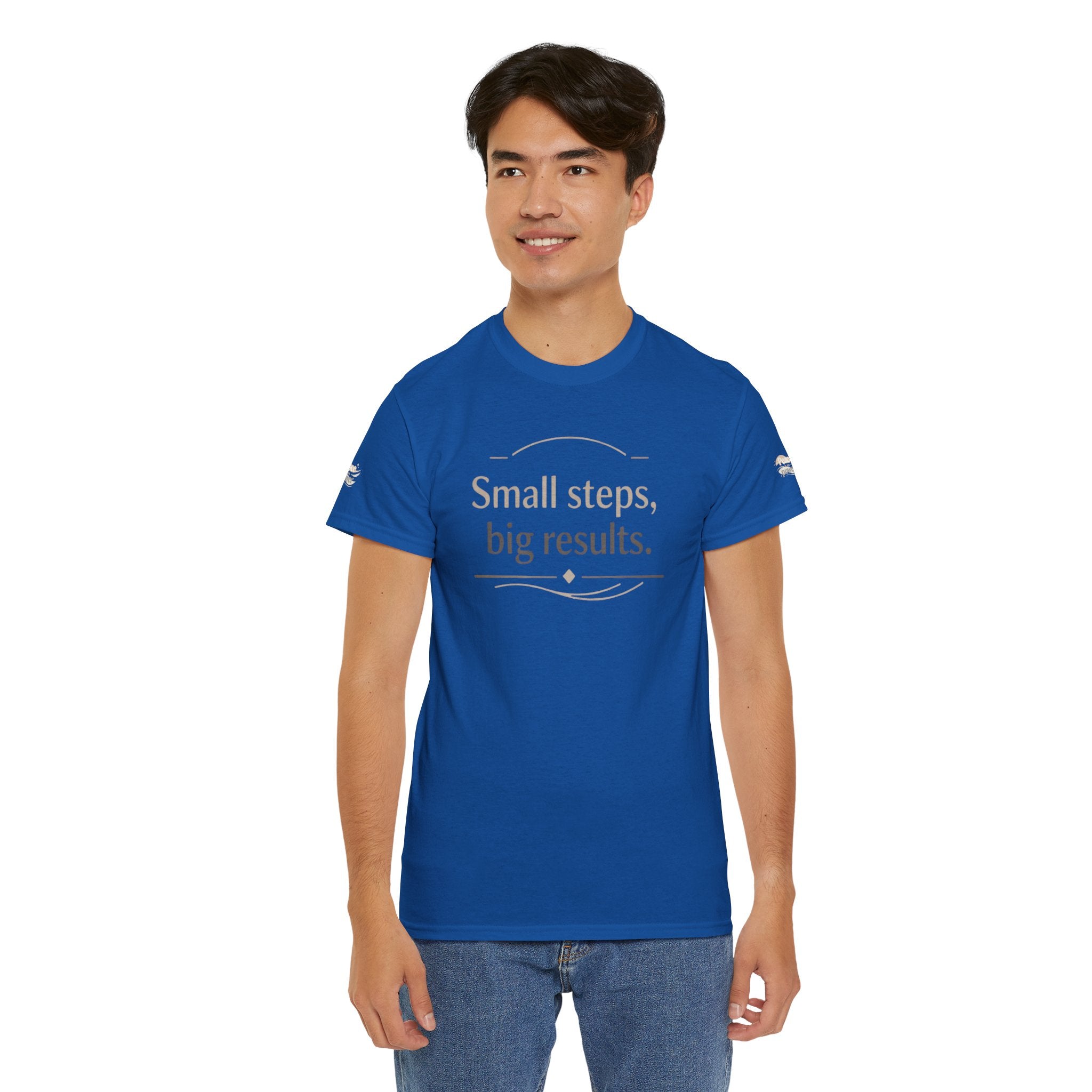 Motivational Tee — "Small steps, big results." Inspirational Cotton Shirt
