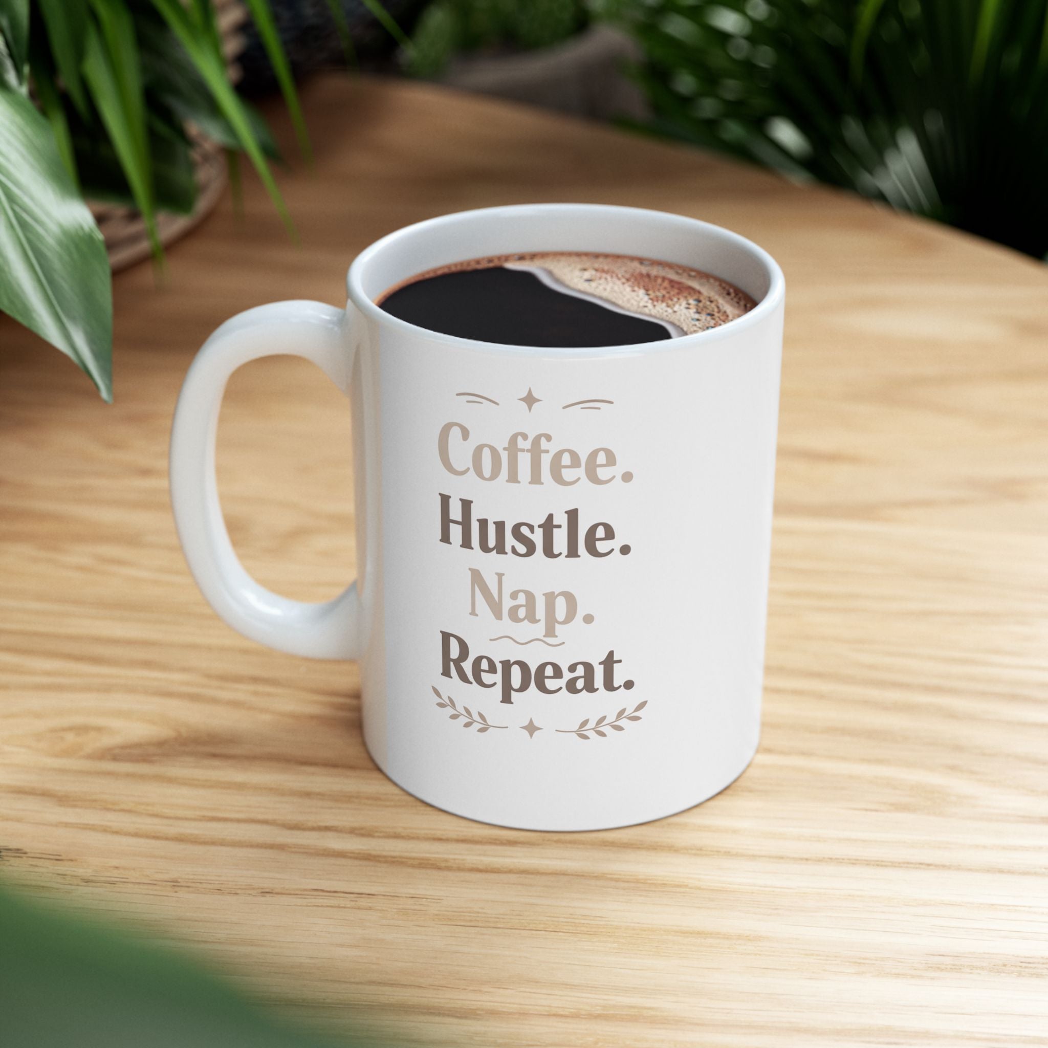 Ceramic Mug — Cozy Rustic 'Coffee, Houseplants, Reading' Quote Mug (11oz & 15oz) I RoRis Ideas
