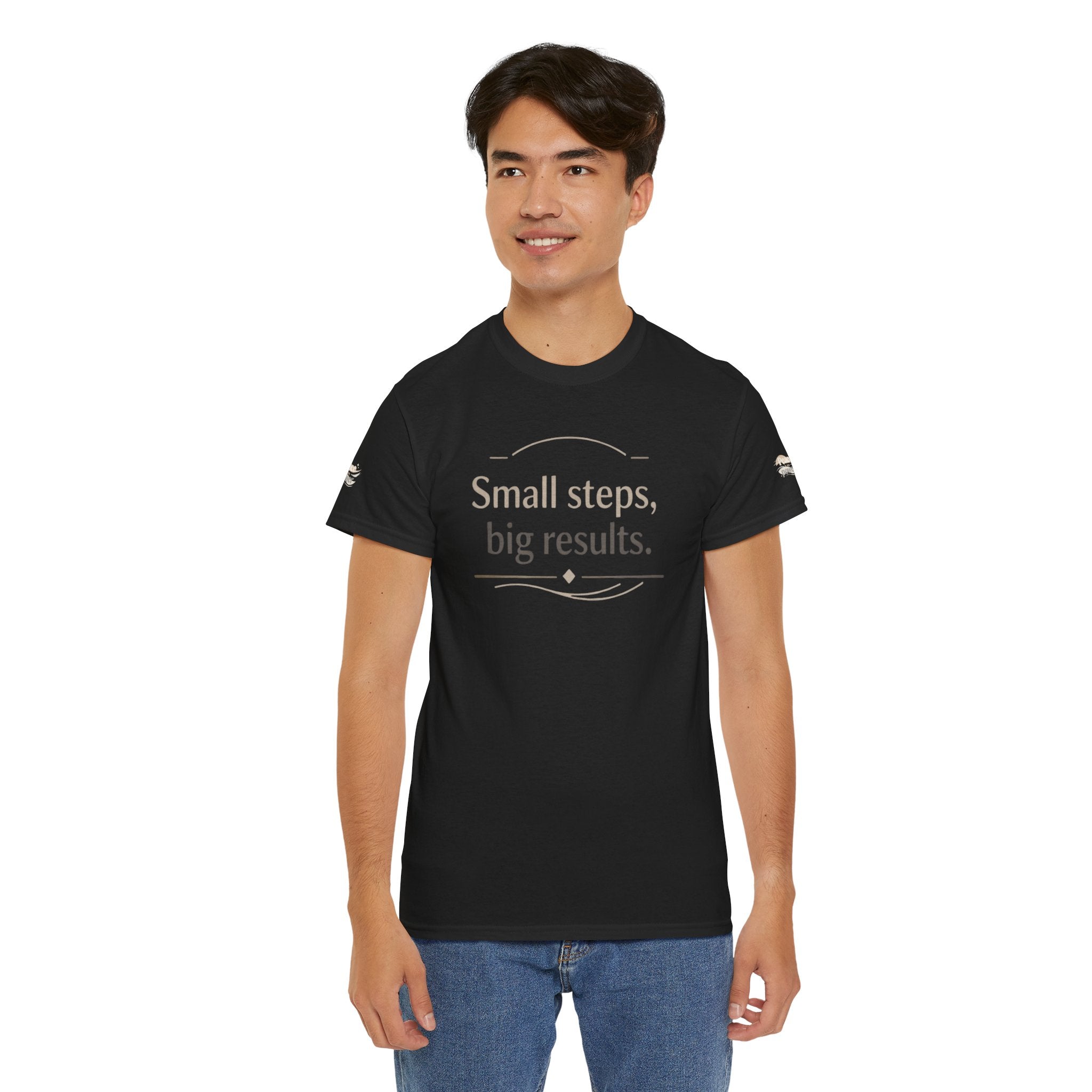 Motivational Tee — "Small steps, big results." Inspirational Cotton Shirt