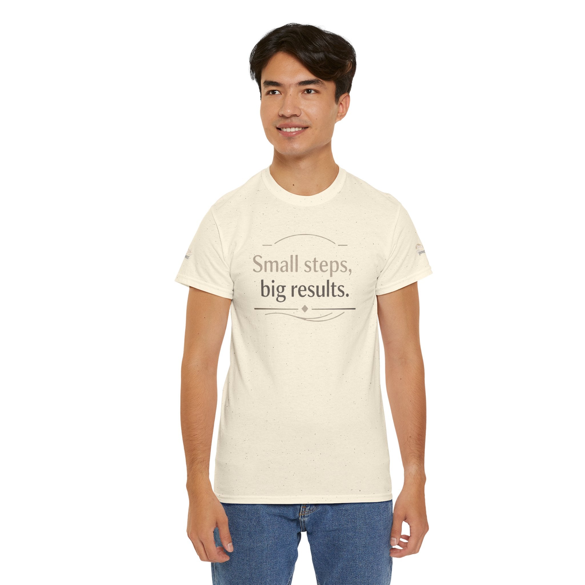 Motivational Tee — "Small steps, big results." Inspirational Cotton Shirt