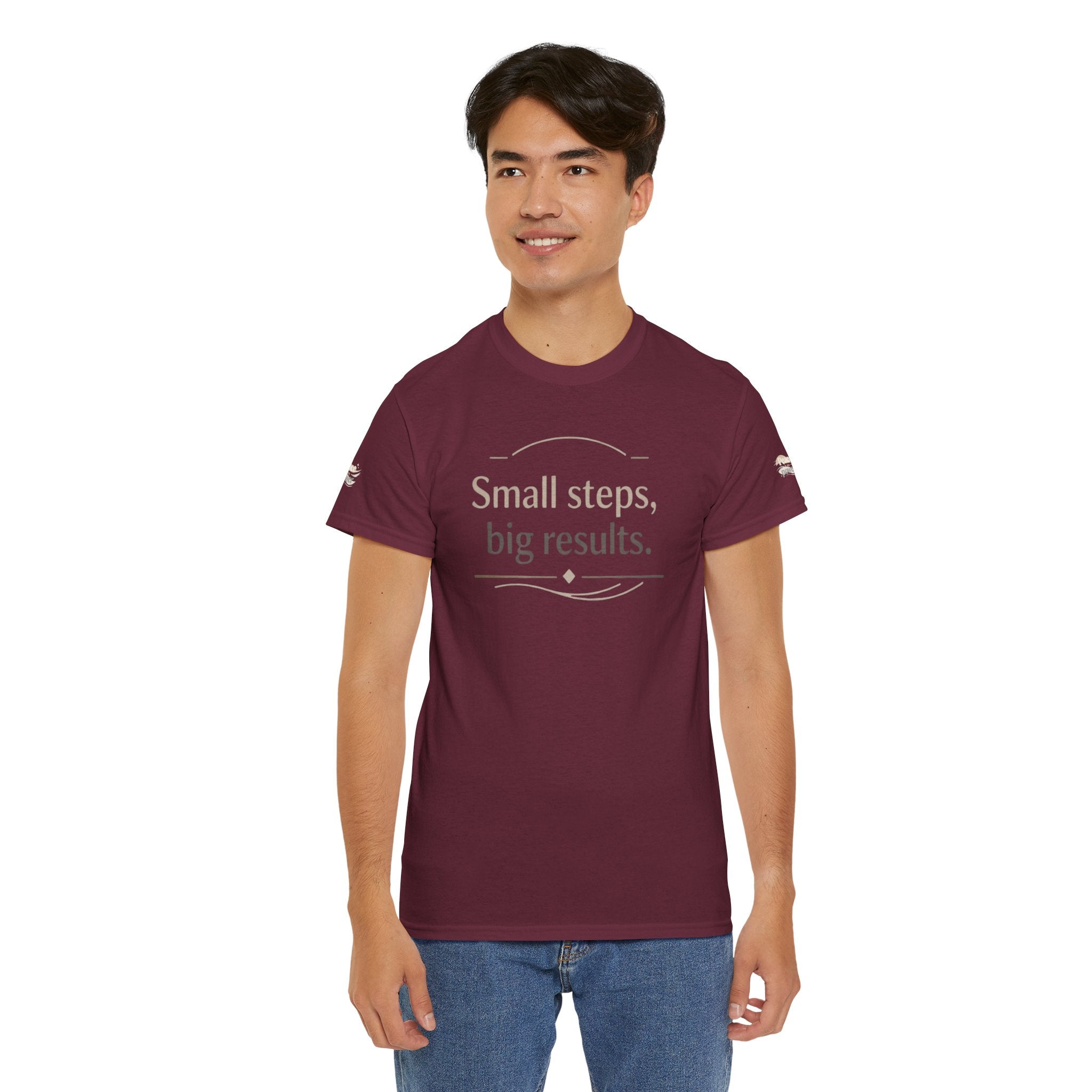 Motivational Tee — "Small steps, big results." Inspirational Cotton Shirt