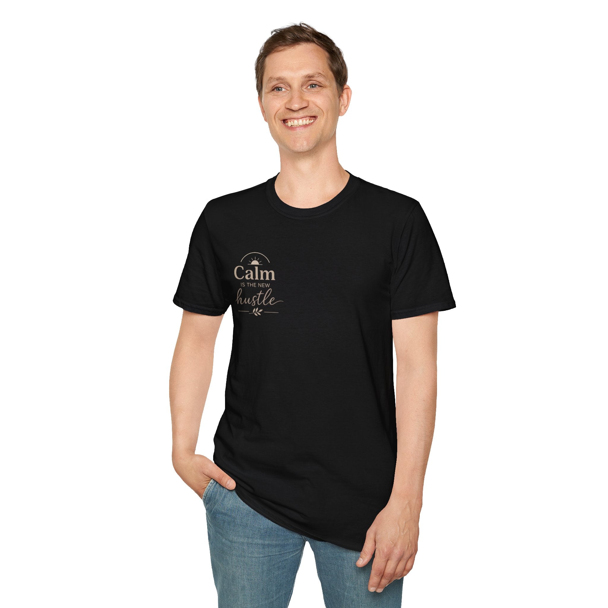 T-Shirt — "Stay Calm, Hustle On" Minimal Motivational Tee