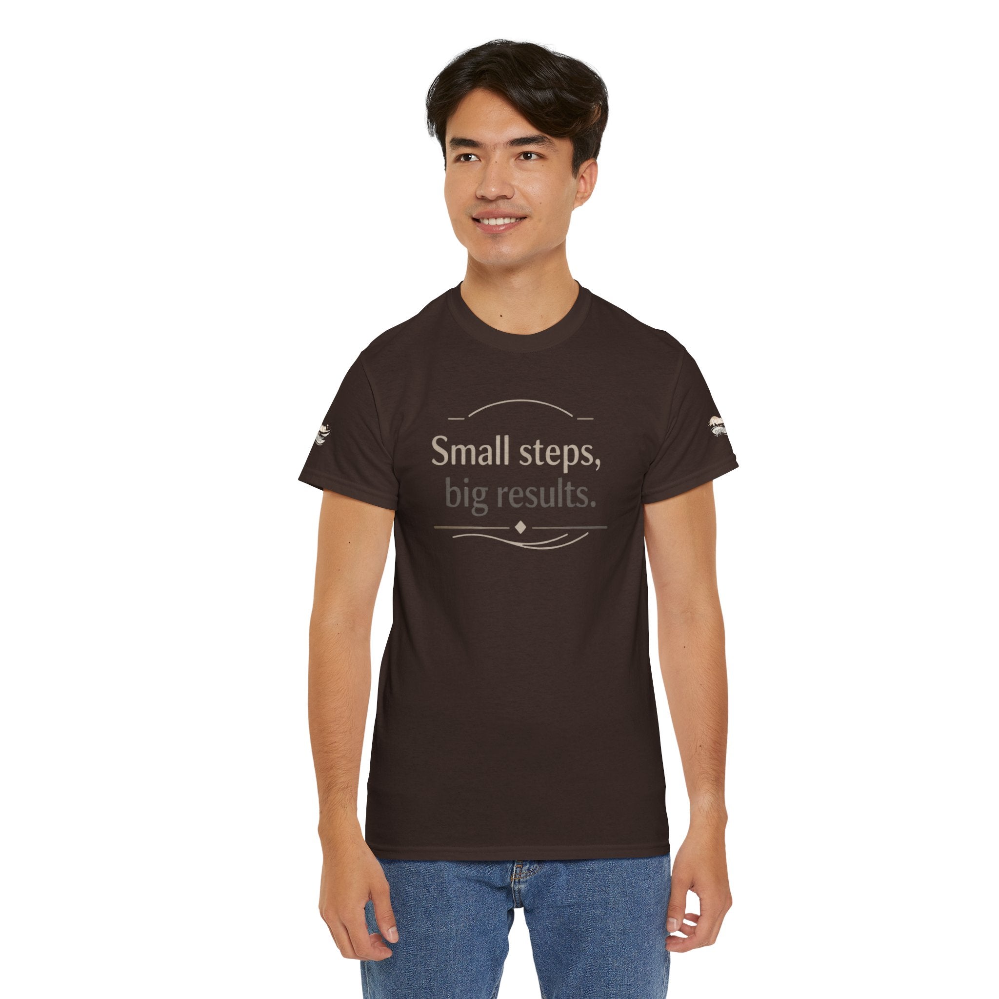Motivational Tee — "Small steps, big results." Inspirational Cotton Shirt