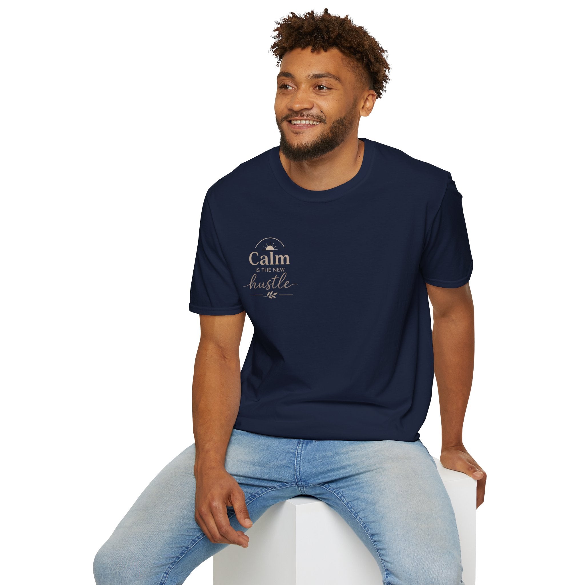 T-Shirt — "Stay Calm, Hustle On" Minimal Motivational Tee