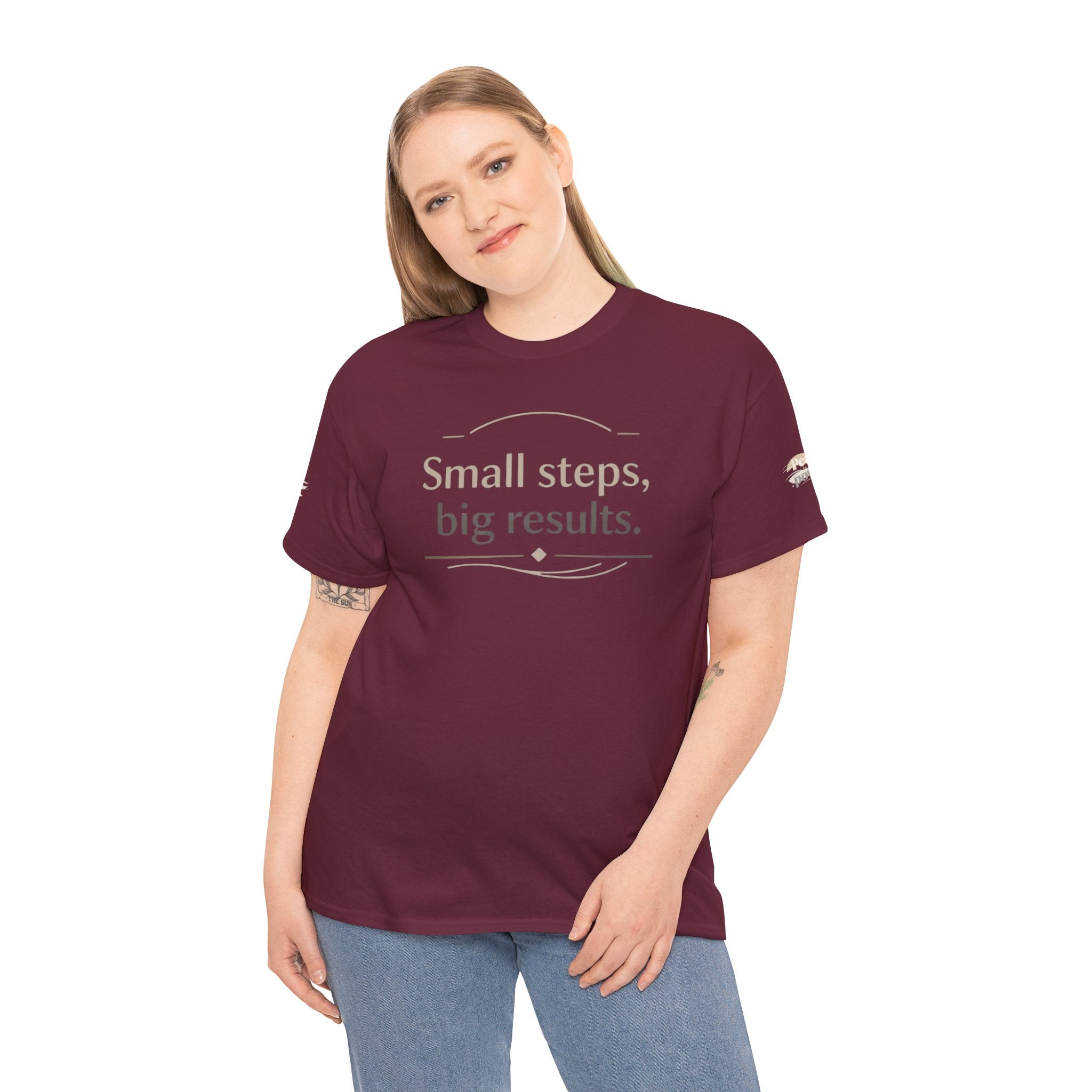 Motivational Tee — "Small steps, big results." Inspirational Cotton Shirt