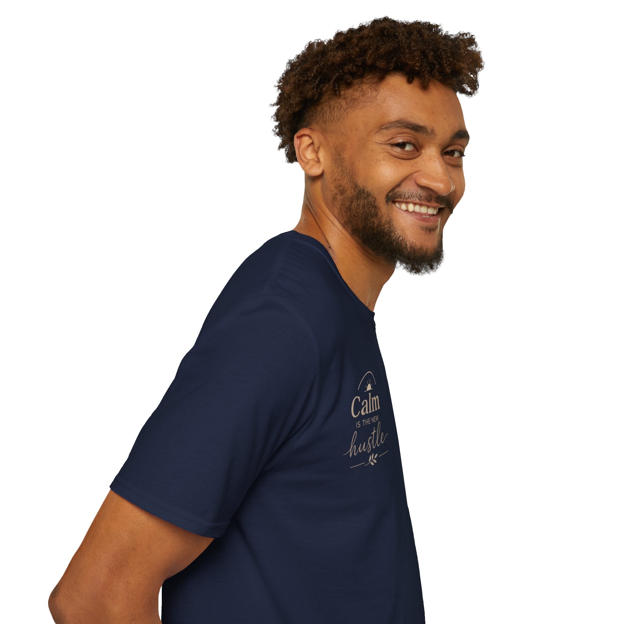 T-Shirt — "Stay Calm, Hustle On" Minimal Motivational Tee