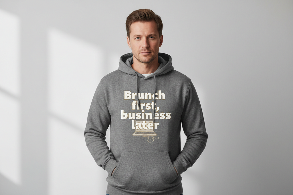 Brunch First, Business Later Hoodie — Funny Brunch Slogan Pullover