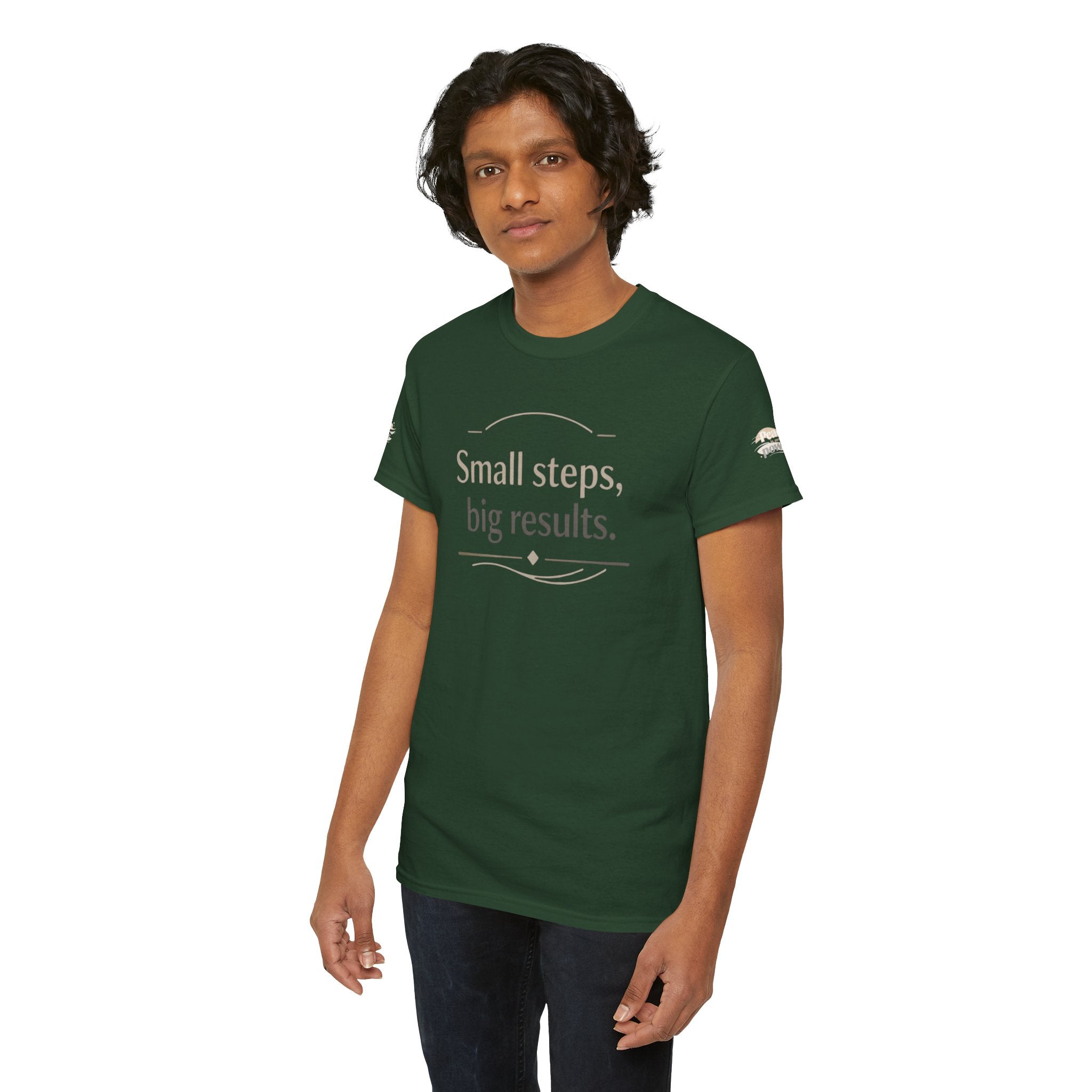 Motivational Tee — "Small steps, big results." Inspirational Cotton Shirt