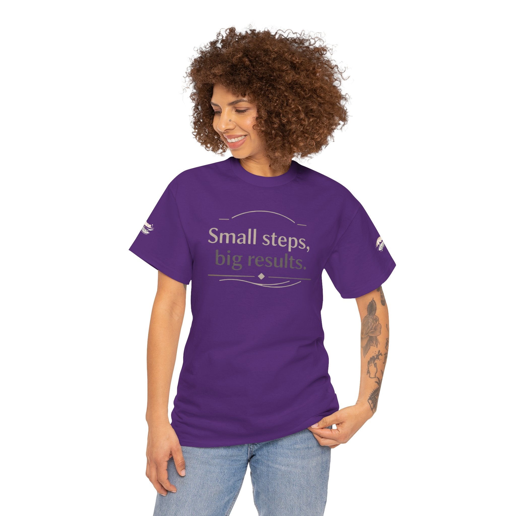 Motivational Tee — "Small steps, big results." Inspirational Cotton Shirt