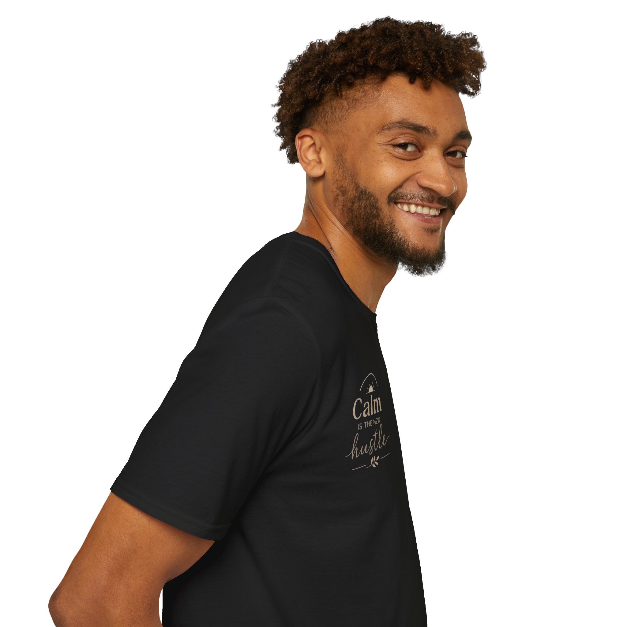 T-Shirt — "Stay Calm, Hustle On" Minimal Motivational Tee