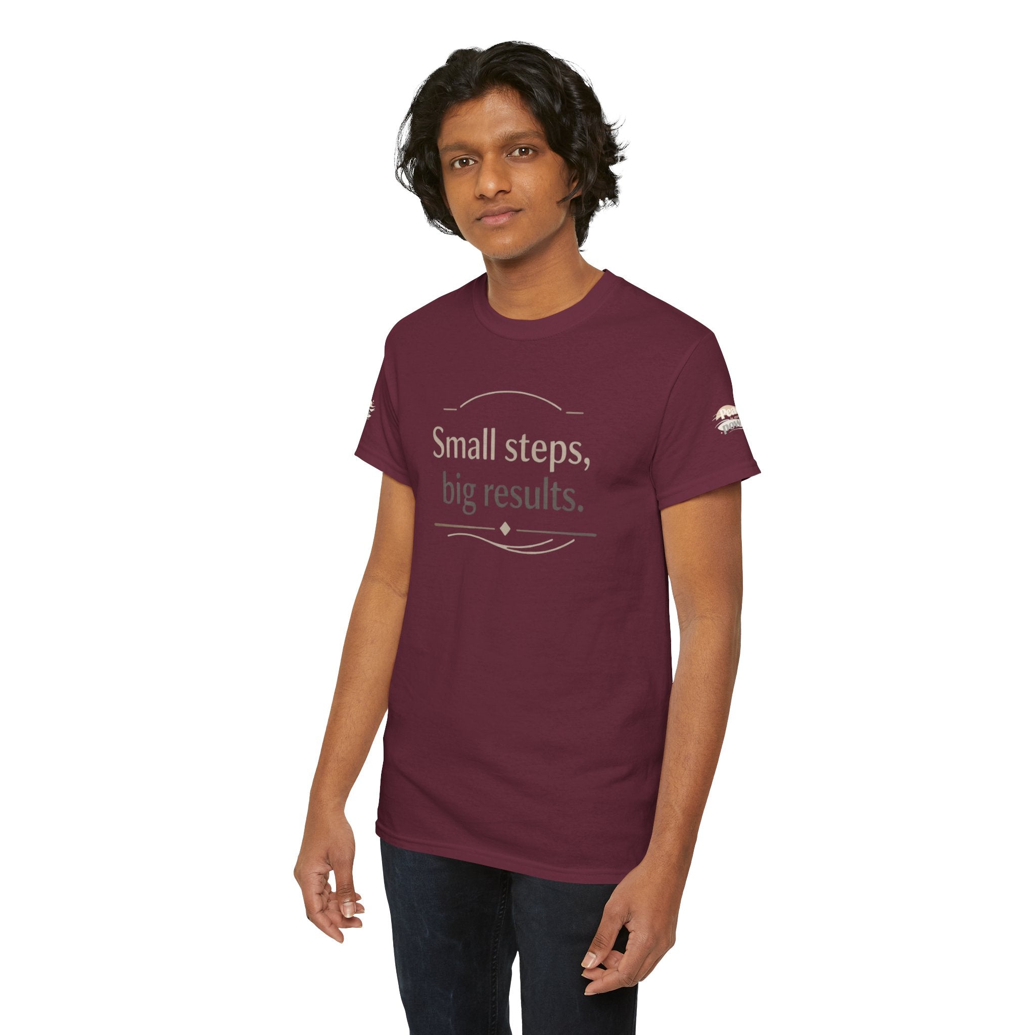Motivational Tee — "Small steps, big results." Inspirational Cotton Shirt