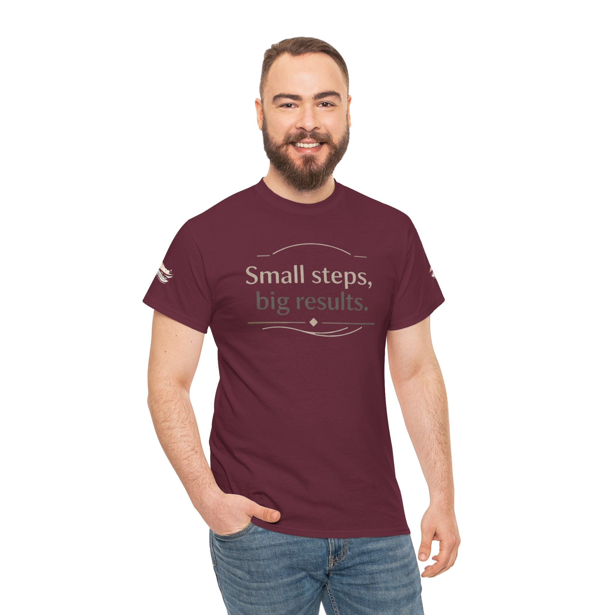 Motivational Tee — "Small steps, big results." Inspirational Cotton Shirt