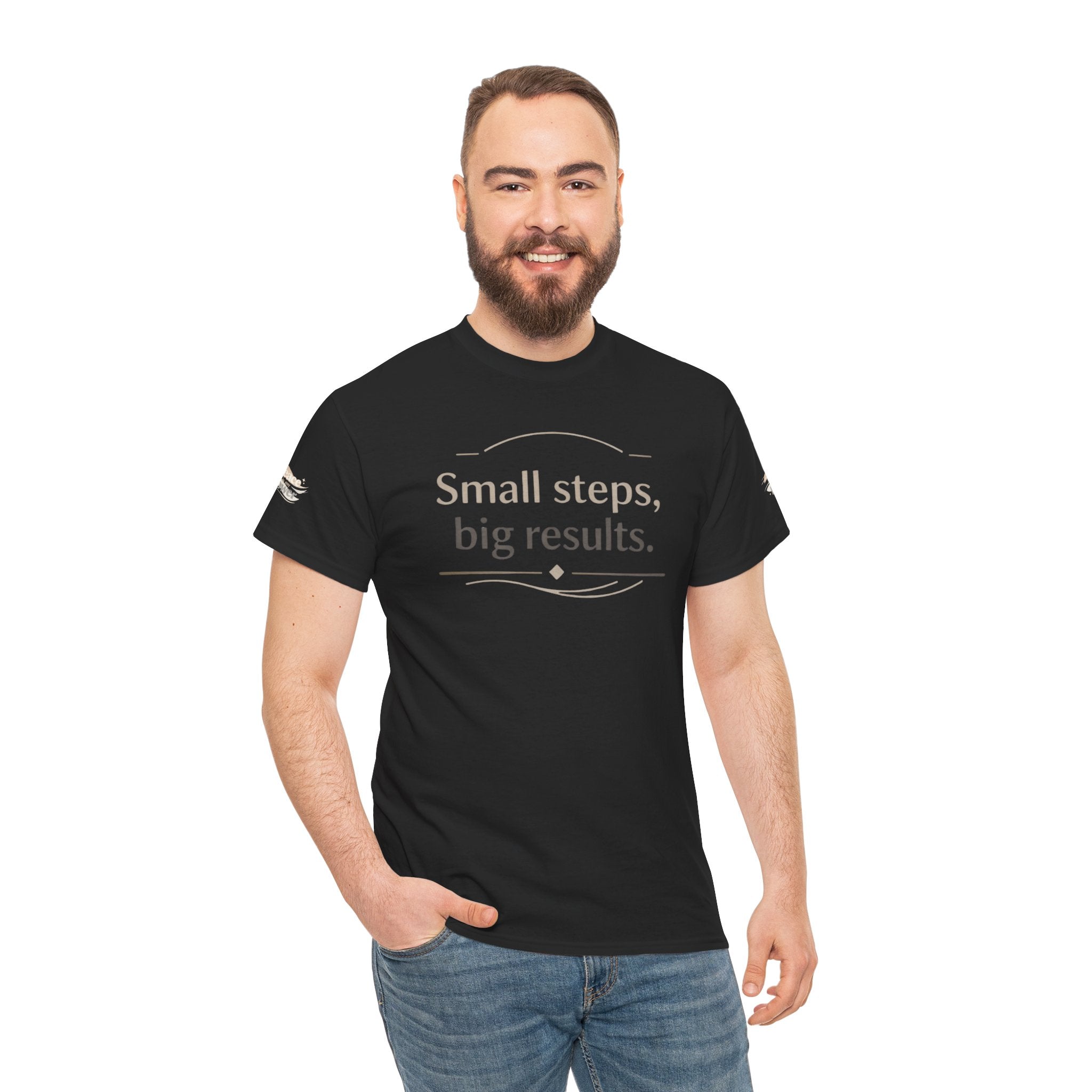 Motivational Tee — "Small steps, big results." Inspirational Cotton Shirt