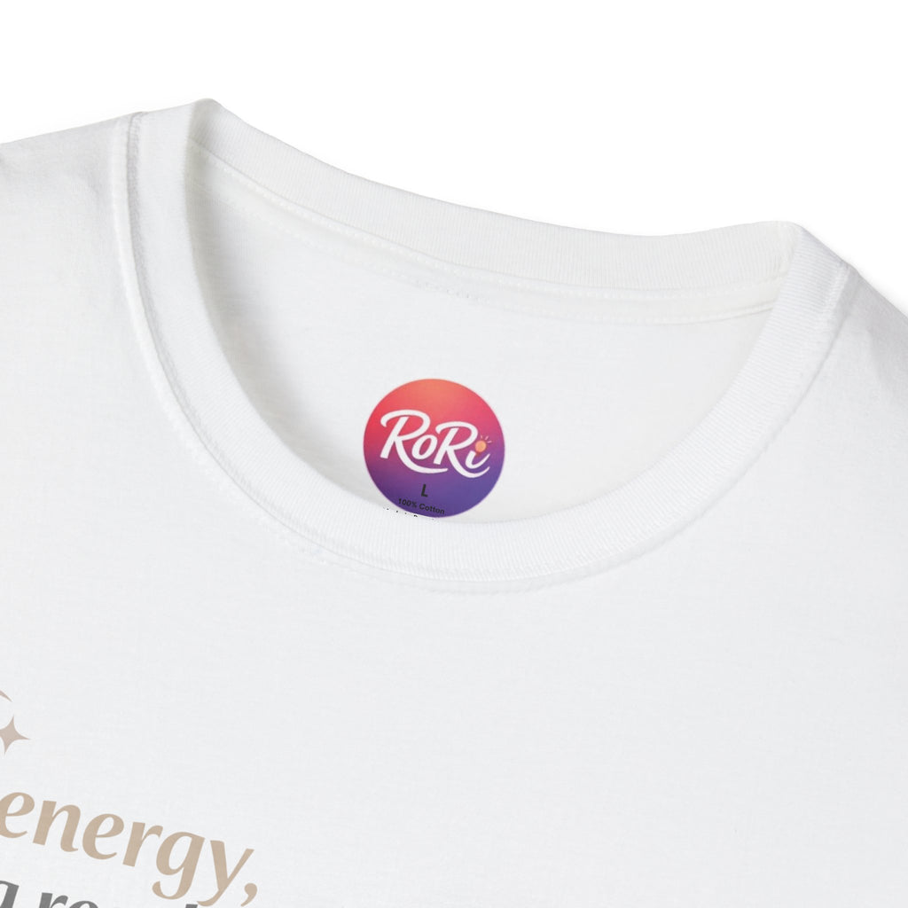 T-Shirt — “Soft energy, strong results.” Minimal Inspirational Graphic Tee