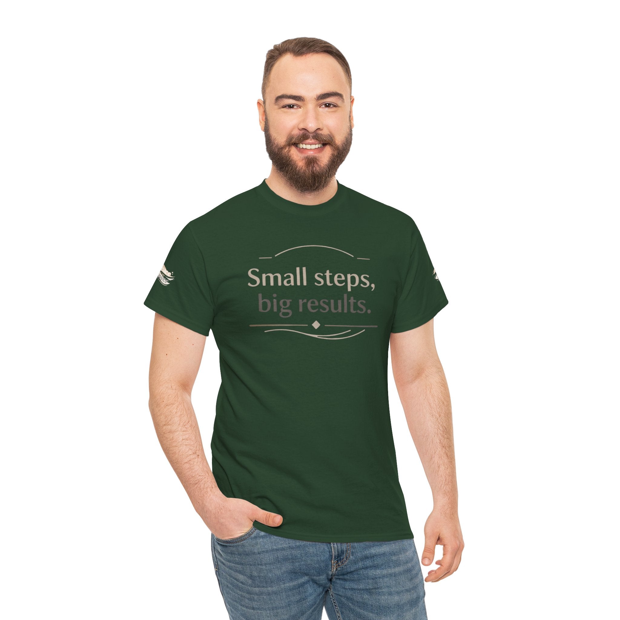 Motivational Tee — "Small steps, big results." Inspirational Cotton Shirt